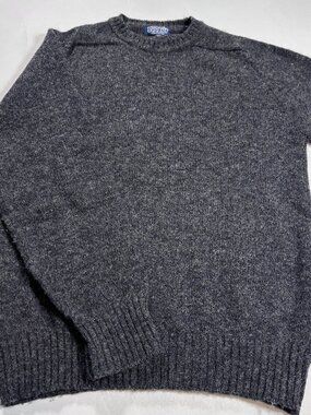 Vintage Lands End Men’s M Gray Shetland Wool Knit Sweater Made in Scotland